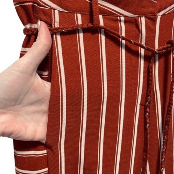 Lulumari Rust Striped Fly-Away Wide Leg Pants Tassel Belt M - Picture 4 of 10